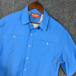 SIMMS Fishing Products Men's Blue Short Sleeve Button Up Shirt Size L Vented‎